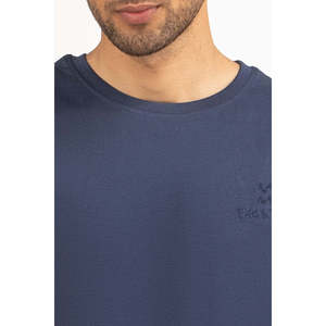 T-shirts amples pour hommes 100 % coton bleu MN-TS-SS25-051 en tissu jersey 300 grammes, motif uni compressé, sérigraphie - Product Image 2