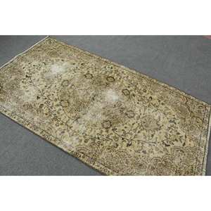 Tapis Turc Classique Vintage Beige 4.2x7.6 pieds Fait à la Main Laine Latex Support Patchwork Motif Table d'Appoint Taille Couloir Rectangulaire - Product Image 4