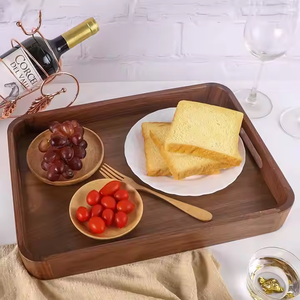 Crescent Crafts Bandeja rectangular de madera para servir hecha a mano con asa Juego clásico para almacenamiento de alimentos Transporte y servicio de café - Product Image 1