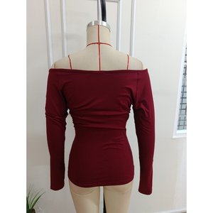 Women'<b>s</b> Long-Sleeved Wrap-Around Viscose <b>Blouse</b>, 37661 - Burgundy - Product Image 5