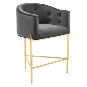 Chaise de bar au design moderne et luxueux avec tissu gris de haute qualité, robuste et écologique, pour usage commercial dans les hôtels et restaurants - Product Image 2