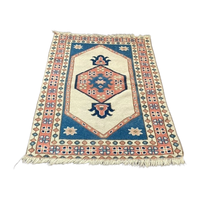 Luxury White Hand Knotted Wool Moroccan Super Kazak Abstract Rug Soft Textured Eco-Friendly Anti-Slip Low Pile Home Interior
