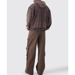 Sweat-shirt à capuche en molleton de coton épais pour homme, délavé à l'acide, avec poche kangourou, style streetwear décontracté - Product Image 5