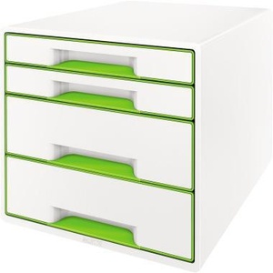 Leitz WOW CUBE 4-<b>Drawer</b> Desktop Organizer Green/White Polystyrene <b>Drawers</b> DIN A4 Size White Housing - Product Image 1