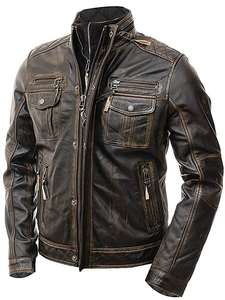 <b>Men</b> Casual <b>Leather</b> <b>Jackets</b> 100% Genuine <b>Leather</b> <b>Jacket</b> Distressed brown <b>Leather</b> moter biker Fashion <b>Jackets</b> - Product Image 2