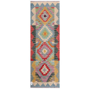 Alfombra Kilim de Maimana, Afganistán, 192 x 66 cm, Artículo Decorativo para el Hogar - Product Image 1
