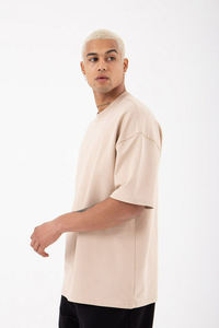 Camiseta básica para hombre, prenda de vestir, de gran tamaño, con dobladillo curvado y hombros descubiertos, personalizada, de color, 2023 algodón, artículo OEM, 100 - Product Image 3