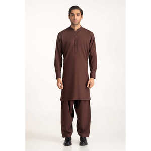 Traje Largo para Hombre, Color Marrón, Bordado, Cierre de un Solo Botón - Product Image 1