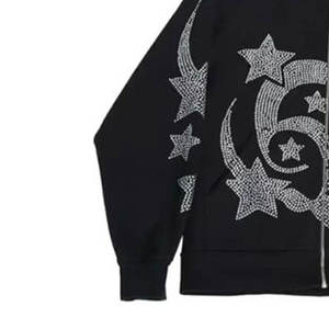 Sweats à capuche pour hommes avec fermeture éclair intégrale, nouveaux basiques de la mode, coton mélangé polyester, prix de gros, sweats à capuche avec fermeture éclair intégrale et strass à vendre - Product Image 4