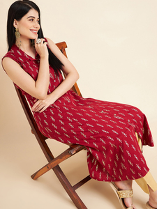Conjunto de Pantalón y Kurta de Verano para Mujer, sin Mangas, Elegante, Rojo, de Tela Suave y Transpirable, 100% Poliéster - Product Image 6