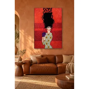 Fida, femme aux gants violets sur fond rouge, impression sur toile - Product Image 1