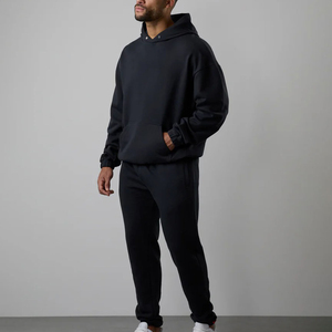 Chándal hecho a medida de invierno sólido 450 GSM para hombre, pantalones de chándal con logotipo impreso personalizado, conjunto de Sudadera con capucha, dobladillo elástico de lana de ajuste Regular - Product Image 1