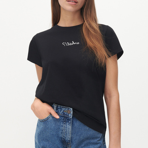 เสื้อยืดแขนสั้นผ้าฝ้าย 100% แบบเรียบ พิมพ์โลโก้ได้ตามต้องการ คอกลม เสื้อยืดผู้หญิงสำหรับฤดูร้อน - Product Image 3