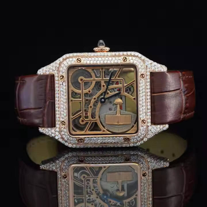 Montre pour homme unique, style carré, mouvement Miyota, quartz analogique, verre, diamant, moissanite, bracelet en cuir, acier inoxydable, sport, mode, affaires - Product Image 2