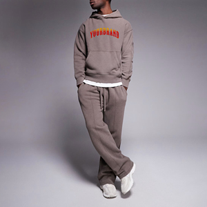 Top Trending Men's Oversized Solid Eco-Friendly Tracksuits Set Customize Screen Printing Pullover Hoodie Sweatpants Baggy Style - Product Image 6