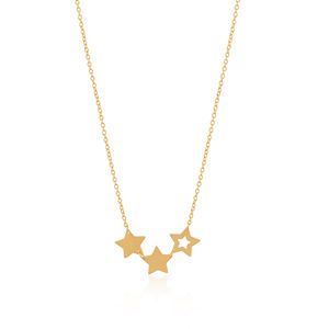 Collier simple en laiton, forme d'étoile, style bohème, plaqué or, collier en laiton pour femmes, collier en chaîne artisanal en laiton - Product Image 1