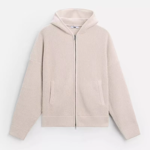 Sweat-shirt à capuche en tricot pour homme, avec fermeture éclair, design simple, couleur unie, manches longues, épaules tombantes, logo personnalisé OEM - Product Image 3