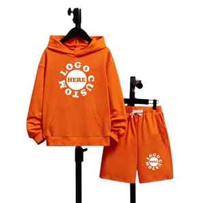 Ensemble survêtement homme 2 pièces, sweat à capuche et short, manches longues, décontracté, respirant, 100% coton, personnalisé, style tendance, en solde - Product Image 1