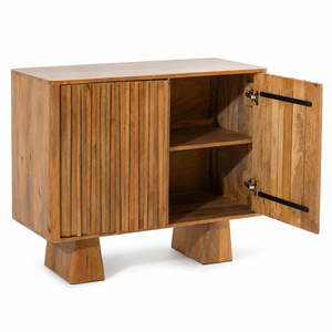 Modern Solid Mango Wood <b>Sideboard</b> Cabinet | Fluted Shutter Doors Living Room Buffet | Storage Console Entryway Furniture 1-Shelf - Product Image 1