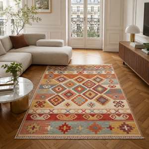 Tapis lavable tribal RWK3052 Fethiye Amber de Rug Weavers, chenille lavable, 10 tailles, vente en gros et dropshipping - Product Image 1