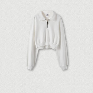 Personnalisable Mode Femmes Col Zip Vintage Washed Hoodies Haute Qualité Fabrication Femmes Crop Top Hoodie - Product Image 1