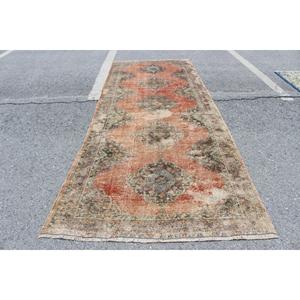 Tapis vintage, tapis turc 5x12,5 pieds, tapis en laine rouge à motifs floraux - Product Image 1