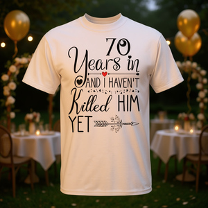 T-shirt pour le 70e anniversaire de mariage, cadeau pour elle, 70 ans de mariage, manches courtes, col rond, impression numérique, pour femme adulte - Product Image 3