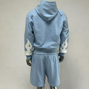 Summer Thin Acid Wash Sweatsuit Costom Logo Graphic Tracksuit Dtg Printing Hoodies And Shorts Sets For Men - Product Image 2