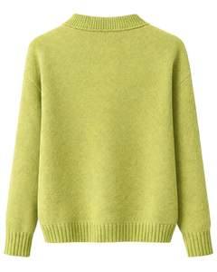 Pull en tricot à col polo pour femme sur mesure Vert lime Manches longues Pull décontracté doux pour l'hiver Vêtement de tous les jours Vente en gros Mode - Product Image 2