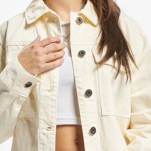 Alta demanda personalizada última arena blanca de las mujeres OEM Casual chaqueta de mezclilla Botón de sujeción diseñado para las mujeres para todas las estaciones comodidad - Product Image 6