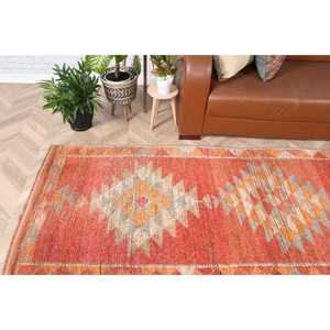 3.1x11.2 ft Vintage Rug, Rug, <b>Red</b> Polka dot Rug <b>Wool</b> - Product Image 1