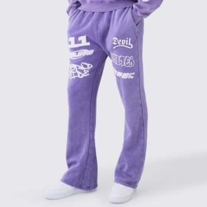 Survêtement personnalisé de haute qualité pour hommes tenue décontracté à manches longues broderie de détresse pantalons de survêtement empilés Style évasé - Product Image 3