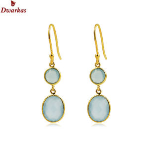 Promoción Pendientes chapados en oro plata esterlina 925 Aqua Calcedonia piedras preciosas bisel gota pendientes para mujer joyería de moda - Product Image 2