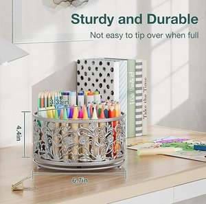 AK ที่ตั้งปากกาโลหะทรงกลมดีไซน์รูปดอกไม้ทำจากนิกเกิลสำเร็จคุณภาพสูงสำหรับการตกแต่งห้องเรียน/การตกแต่งห้องสมุด - Product Image 4