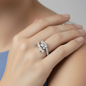 Anillo de Diamantes Naturales de Lujo para Mujer, Chapado en Rodio de 14K, con 24 Diamantes Redondos de Corte Brillante |   0.80Ctw Color G - Product Image 5