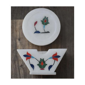 Sous-verre en marbre italien fait à la main ensemble six pièces avec incrustation de pierre naturelle dernière production artisanat en pierre - Product Image 4