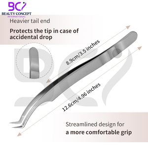 Easy to Use Non Slip Fiber Tip Eyelash Extension Grafted Tweezers, High Precision Effortless Stainless Steel Tweezers - Product Image 2