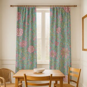 Jaipuri Boho ผ้าม่านดีไซน์แบบพรีเมี่ยมผ้าฝ้ายพิมพ์ลายบล็อกด้วยมือปรับแต่งได้ grommets กันฝุ่นคุณสมบัติปิดเครื่องสำหรับบ้านโรงแรม - Product Image 1