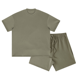 Conjunto de Pantalones Cortos Casuales de Algodón Unisex, Camiseta con Capucha de Color Sólido, Cintura con Cordón, Ligeros, Transpirables, Corte Regular para Adultos 2 en 1 - Product Image 3