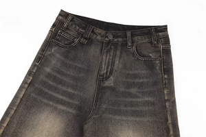 Jeans baggy de haute qualité pour hommes, jeans au design personnalisé, shorts courts en denim foncé, jorts pour hommes - Product Image 3