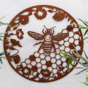 Arte Mural de Abeja de Metal Cortado con Láser, Diseño Moderno Personalizado Hecho a Mano, Patrón de Planta de Hierro, Decoración Colgante para Hogar y Jardín - Product Image 1