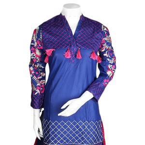 Traje de Algodón de 2 Piezas Bordado para Mujer - Azul - Product Image 1