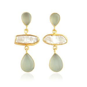 Pendientes colgantes de perlas naturales bohemias y Calcedonia, joyería libre para regalos de boda para mujeres - Product Image 1