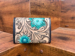 ใหม่สไตล์ที่ไม่ซ้ํากันแกะสลักกระเป๋าสตางค์หนังมือแกะสลักผู้ชายหนัง Tri พับกระเป๋าสตางค์ส่วนบุคคลมือ Toolled กระเป๋าหนังแฟนซี - Product Image 3