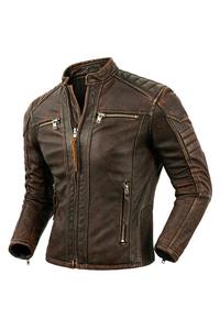 Veste en cuir d'agneau véritable vintage de haute qualité avec logo personnalisé fermeture éclair rouge Pu Biker pour hommes - Product Image 4