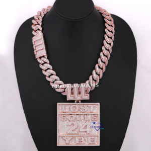 Último nuevo diseño personalizado Hip Hop joyería collares 14KT oro rosa laboratorio cultivado diamante cubano enlace cadena colgante para hombres mujeres - Product Image 1