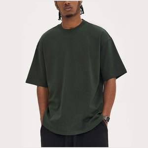 Camiseta de algodón personalizable de alta calidad con cuello redondo para hombre, ropa de calle nueva moda con tela tejida holgada de Color sólido de gran tamaño - Product Image 2