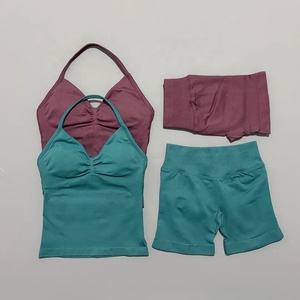 New Women Yoga Running Workout 2 Piece Yoga Sets Sports Wear Gym Fitness Sets Shorts and <b>Bra</b> Workout Sets Polyester Workout Wear - Product Image 3