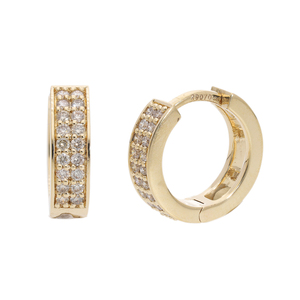 Boucles d'oreilles créoles classiques à trois rangs en or jaune 14 carats plaqué rhodium, serties de diamants ronds naturels, pour un style affirmé au quotidien - Product Image 1