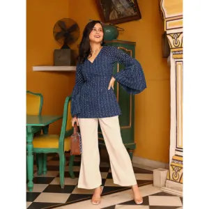 Conjunto de Dos Piezas de Algodón Oxford Azul para Mujer - Product Image 4